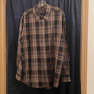 Vintage 100% virgin wool Pendleton Men's Plaid Dress Shirt - Brown and Black